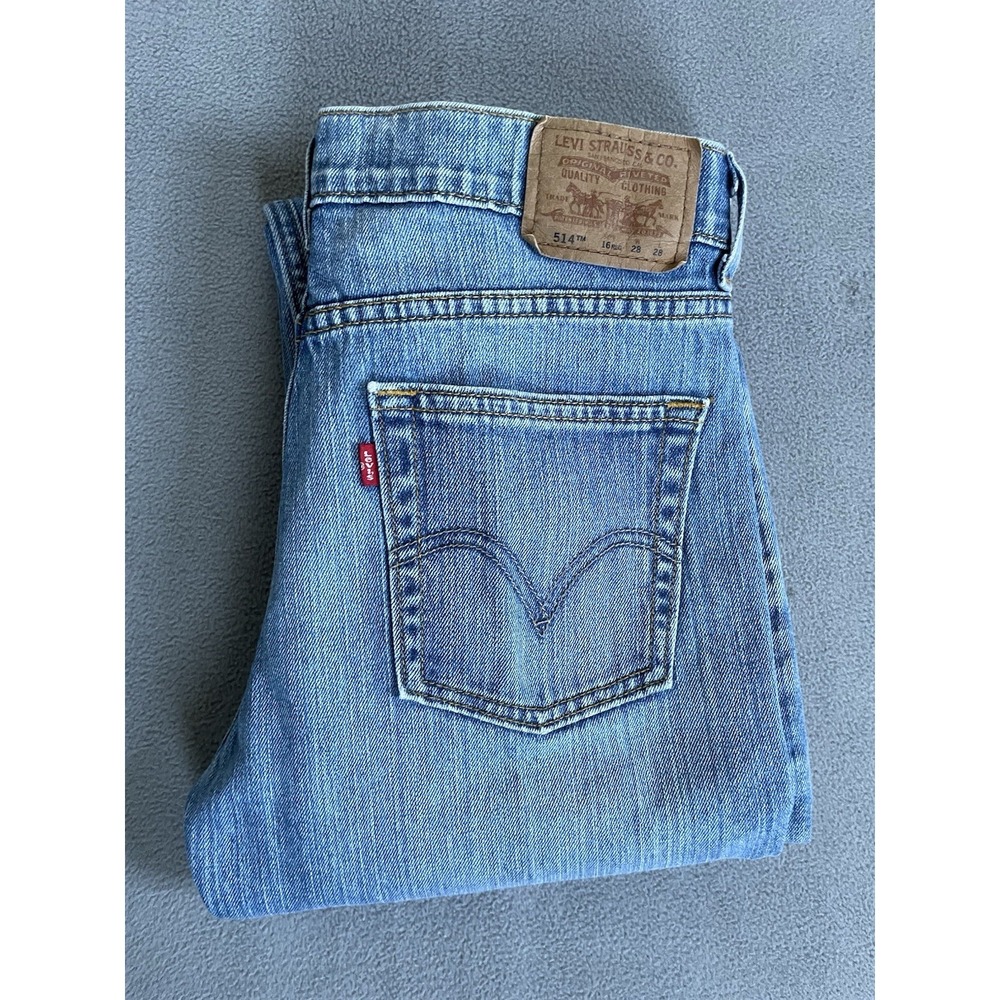 Levi's 514 Slim Straight Jeans Women Blue 28x28 Wiskering